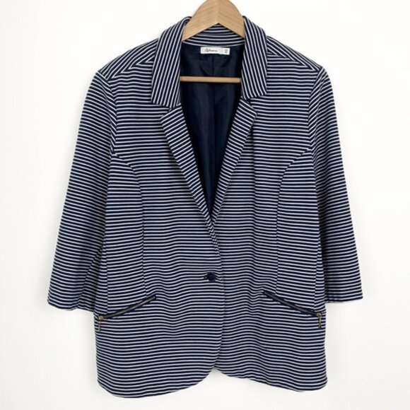 Reitmans Navy Blue & White Striped Blazer - Picture 1 of 8
